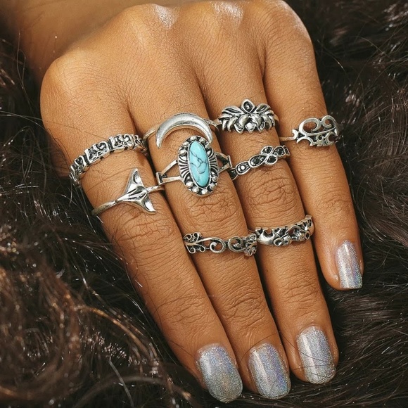 5 for $25 Set of 9 Silver Tone Midi Knuckle Rings - Picture 4 of 8